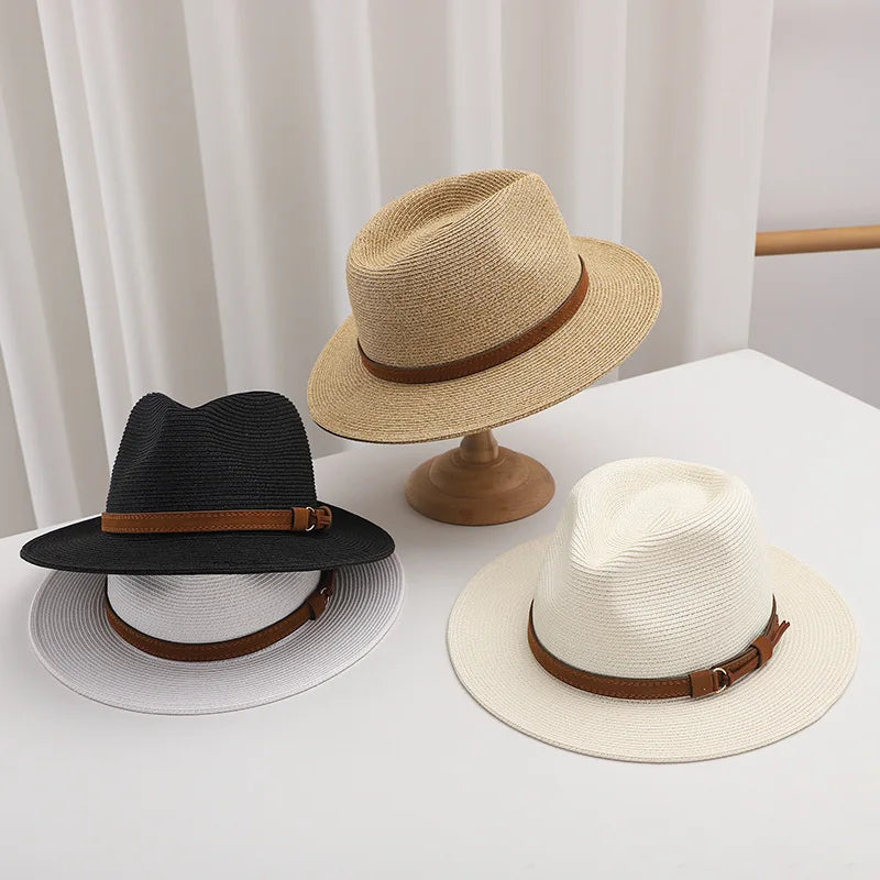 Summer Woven Straw Hat Wide Brim Sun Protection Breathable