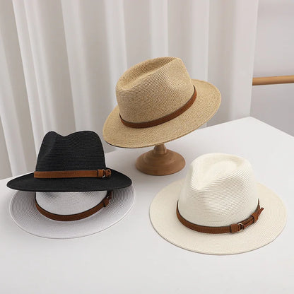 Summer Woven Straw Hat Wide Brim Sun Protection Breathable