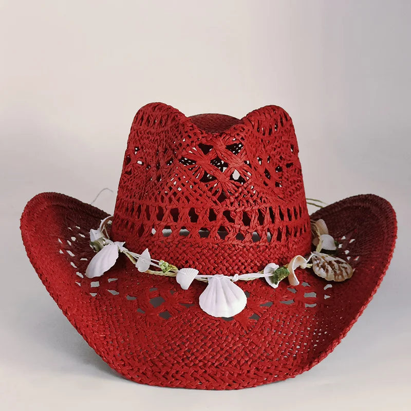 Western Cowboy Straw Hat Women Fashion Large Brim Straw Hat Breathable Outdoor