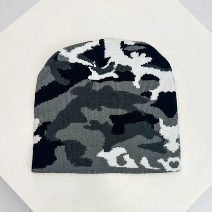 New European Style Camouflage Color Block Knitted Hats