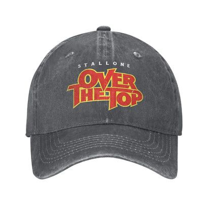 Over The Top Logo Movie Baseball Cap Lincoln Hawk Distressed Denim Washed Hat