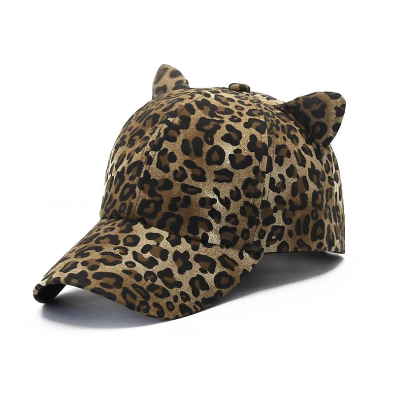 Women Retro Leopard Print Ear Baseball Cap