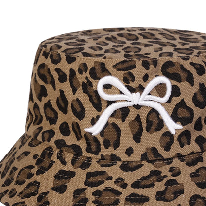 Unisex Bow Leopard Print Panama Fisherman Hat