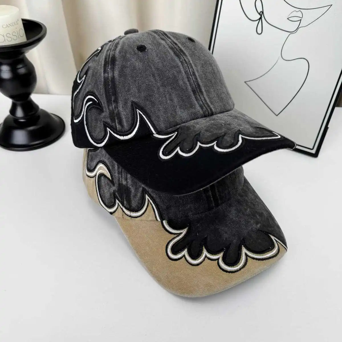 Vintage Washed Embroidery Baseball Cap Wide Brim