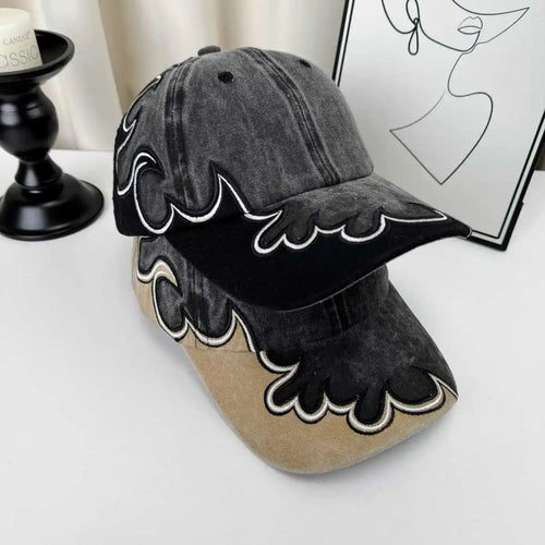 Vintage Washed Embroidery Baseball Cap Wide Brim