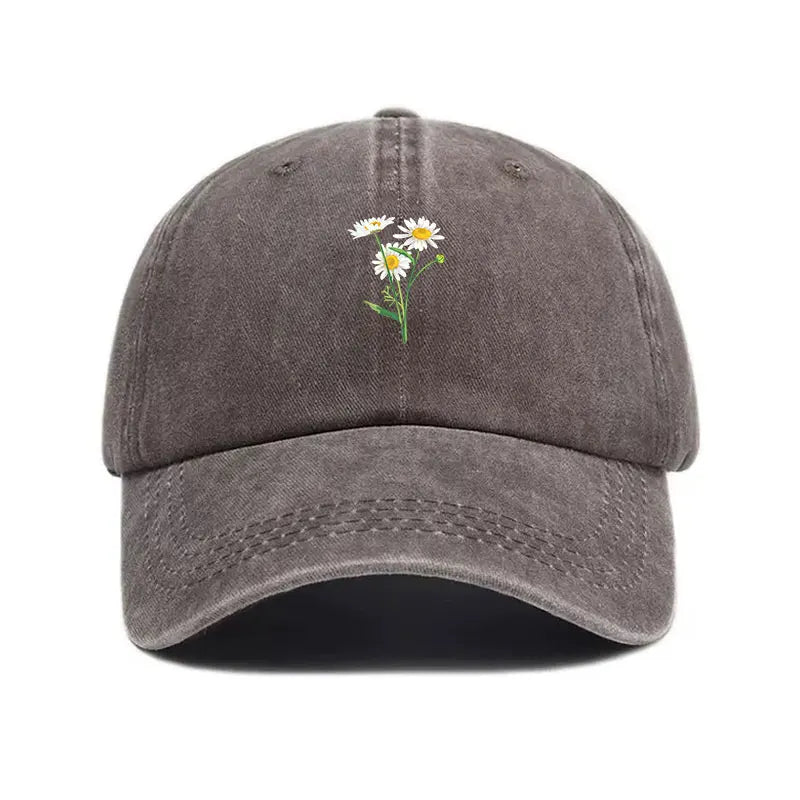 Embroidery Flowers Baseball Cap Washed Cotton Vintage Dad Hat