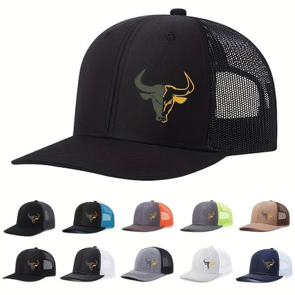 Unisex Baseball Cap Adjustable Outdoor Sports Bull Head Print Mesh Breathable Breathable Net Cap Trucker Hat