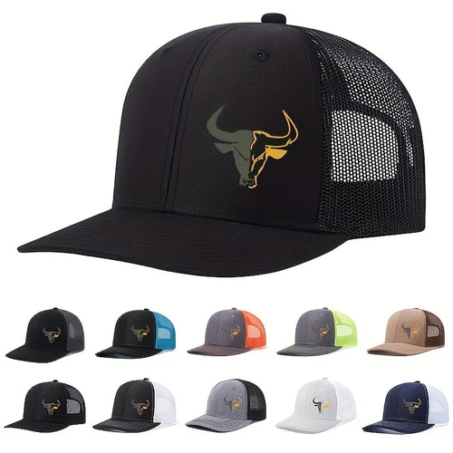 Unisex Baseball Cap Adjustable Outdoor Sports Bull Head Print Mesh Breathable Breathable Net Cap Trucker Hat