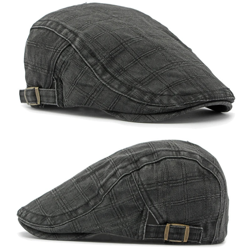 Casual Plaid Flat Peaked Caps For Men Solid Color Berets Hat