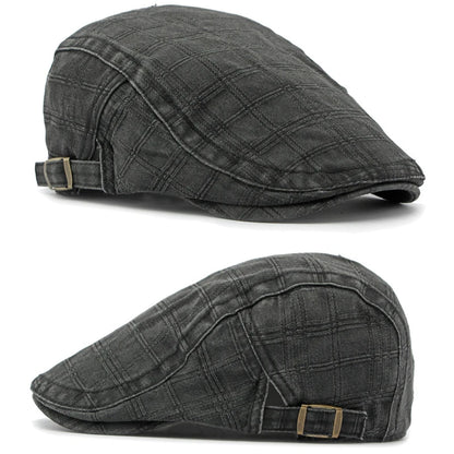 Casual Plaid Flat Peaked Caps For Men Solid Color Berets Hat