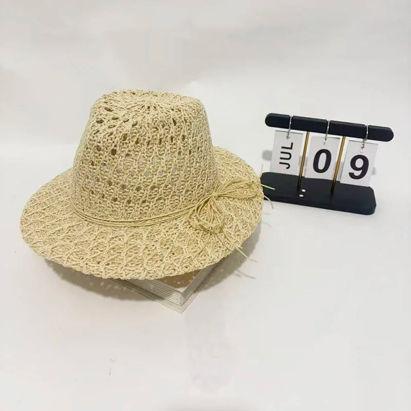 Japanese Simple Hollow Out Panama Straw Hat For Women Spring Summer