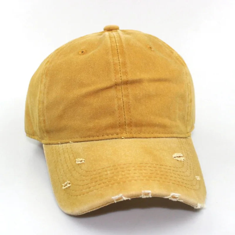 1pc Solid Distressed Perforated Mesh Washed Baseball Cap