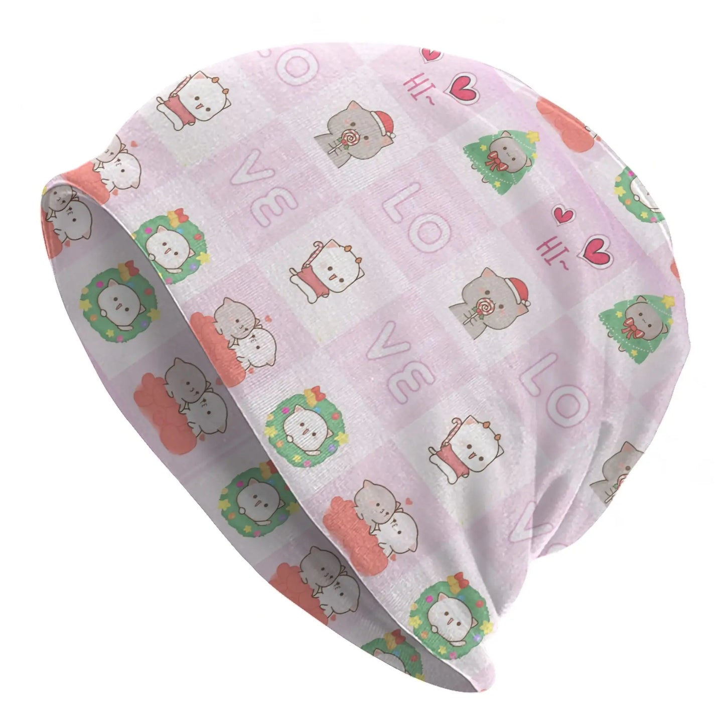 Kawaii Peach Cat Eating Strawberry Cake Caps Goma Mochi Men Women