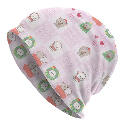 Kawaii Peach Cat Eating Strawberry Cake Caps Goma Mochi Men Women