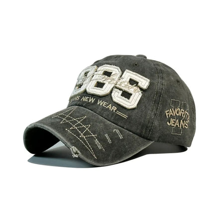 1985 Embroidery Ripped Baseball Cap Washed Distressed Patch Adjustable