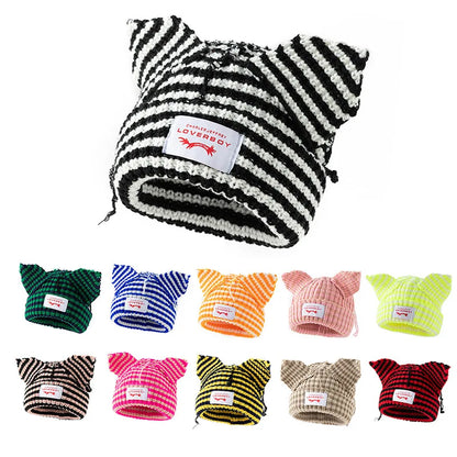 Winter Skullies Hat Unisex Cat Ear Hat Warm Crochet Knitted Hat