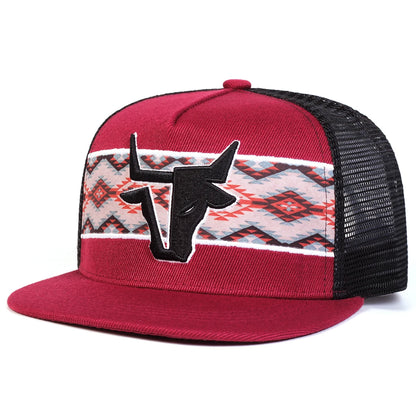 Unisex Personalized Bull Head Embroidery Hip-hop Net Hats Spring Summer