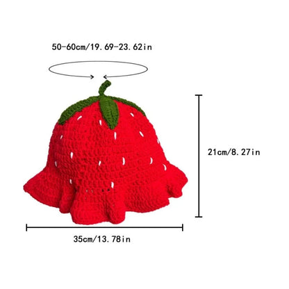 Cute Handmade Fisherman Hat Red Strawberry Design Basin Hat