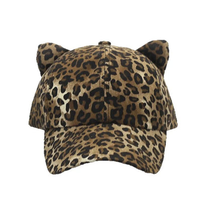 Women Retro Leopard Print Ear Baseball Cap