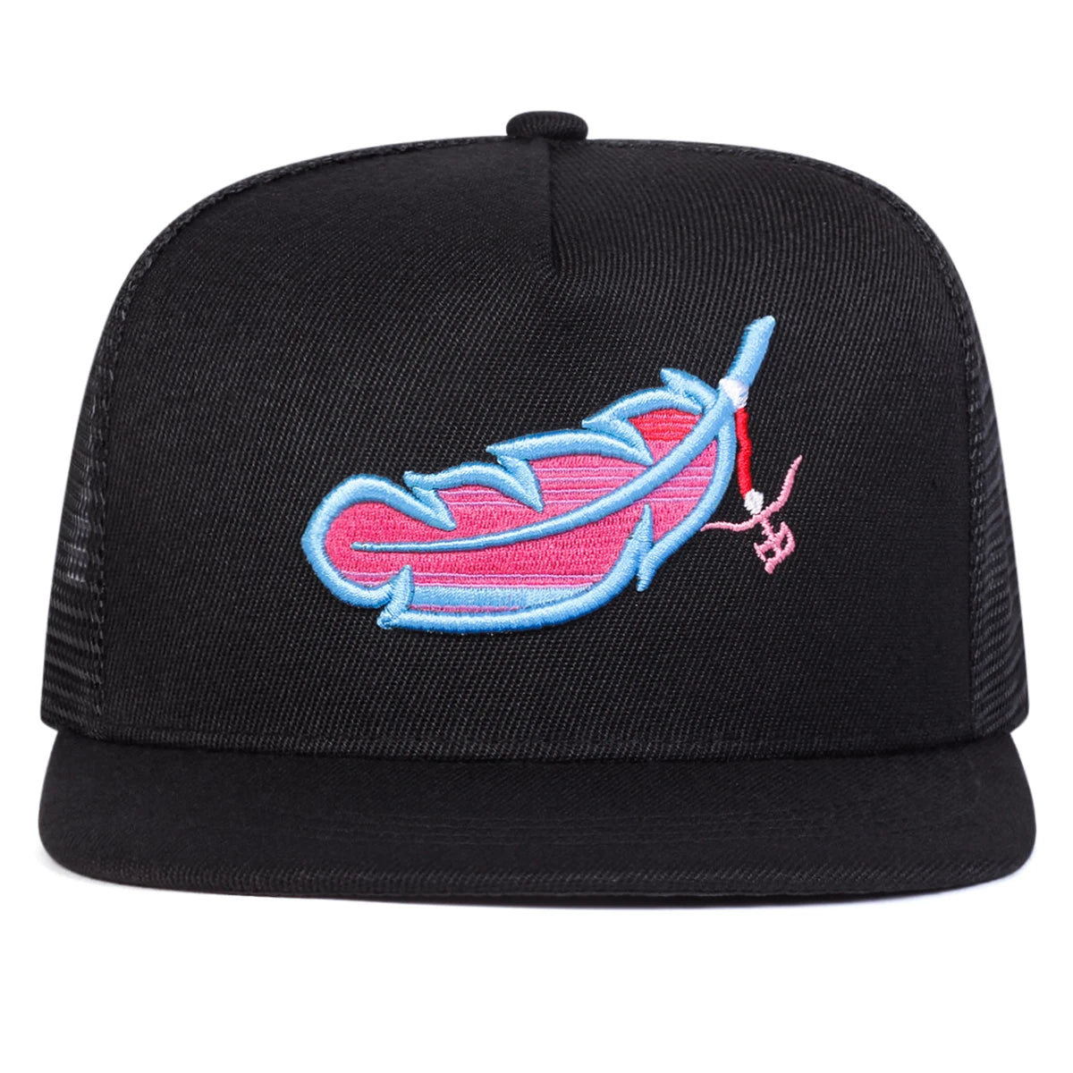 Unisex Colorful Feather Embroidery Hip-hop Net Hats Spring Summer