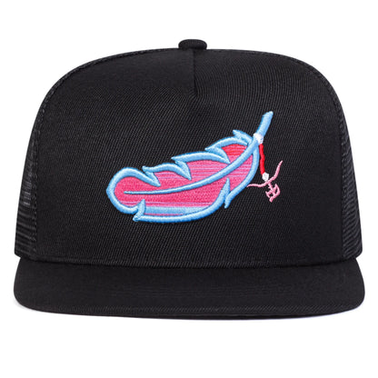 Unisex Colorful Feather Embroidery Hip-hop Net Hats Spring Summer