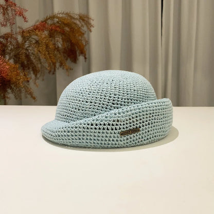 Breathable Hollow Out Rolled Brim Painter Hat, Stylish Solid Color Fashion Cap