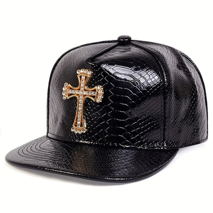 Unisex Cross Label Python Patterned Leather Hip-Hop Hats