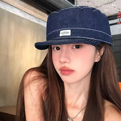 Fashion Blue Denim Baseball Cap Soft Top Short Brim Flat Top Hats