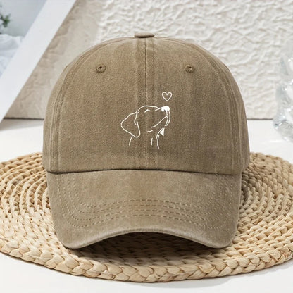White Line Dog Print Women's Baseball Cap, Versatile for Spring and Summer