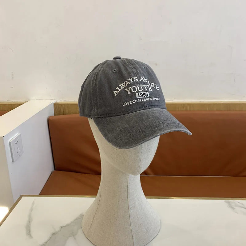 Unisex Washed Cotton Caps Letter Embroidery Vintage Baseball Cap