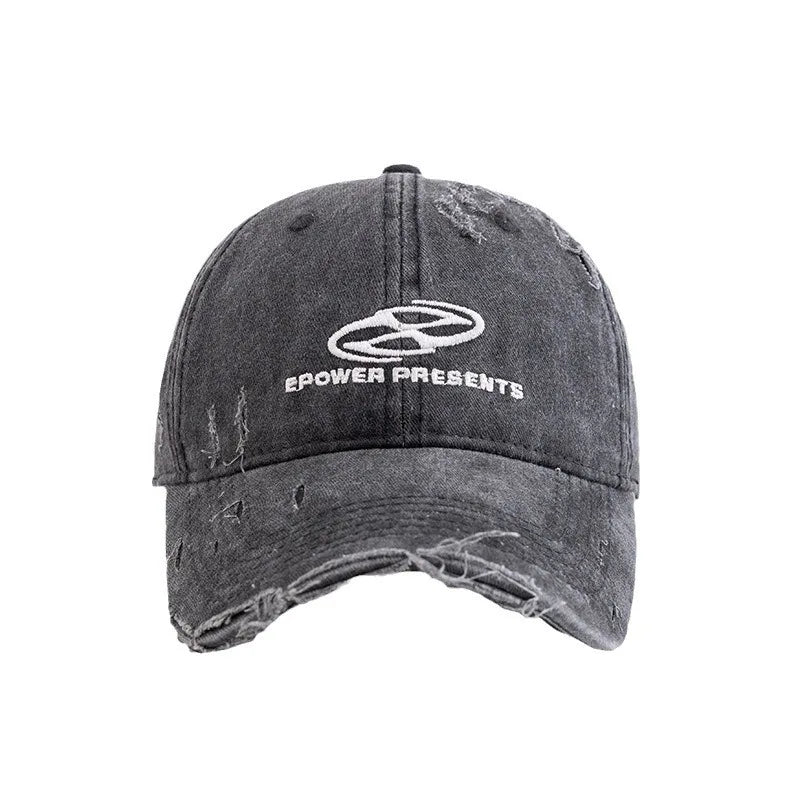 Washed Distressed Denim Grey Baseball Cap