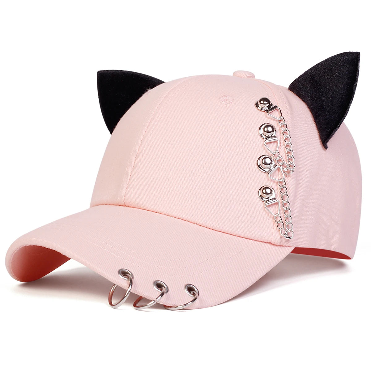 Unisex Cat Ear Chain Iron Ring Baseball Caps
