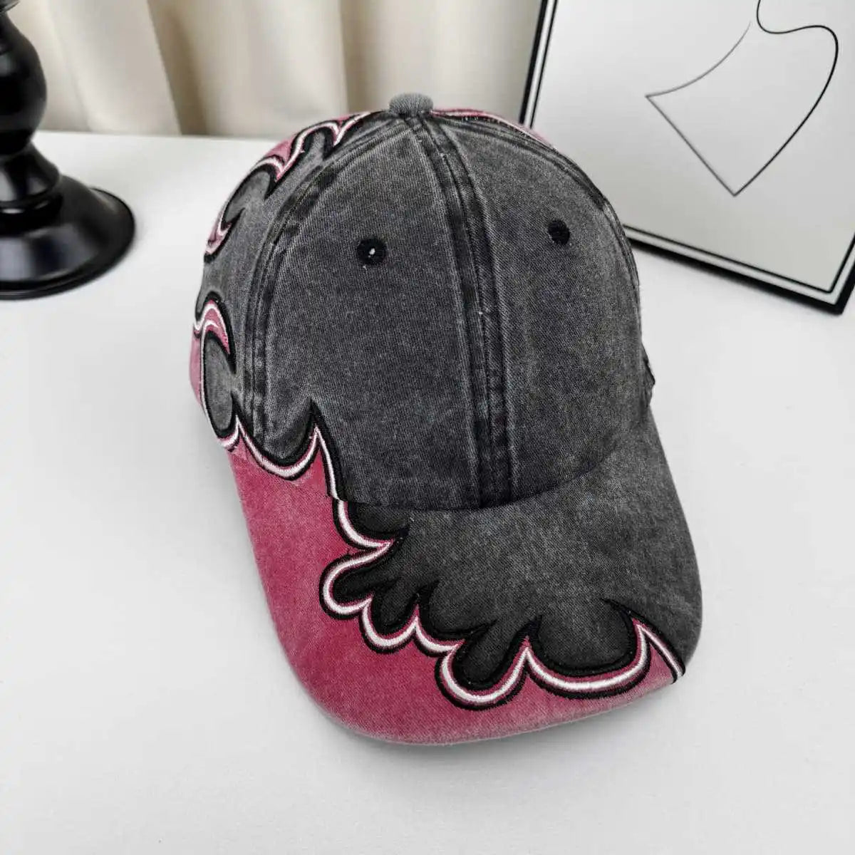 Vintage Washed Embroidery Baseball Cap Wide Brim
