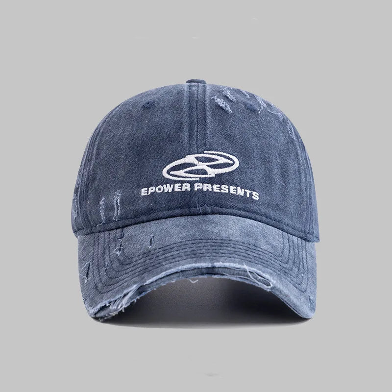 Washed Distressed Denim Grey Baseball Cap