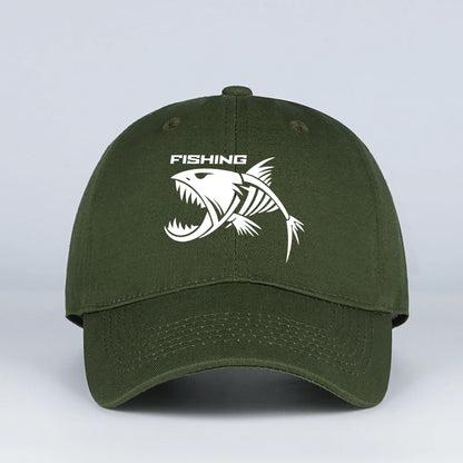 Outdoor Fishing Skeleton Fish Printed Baseball Cap