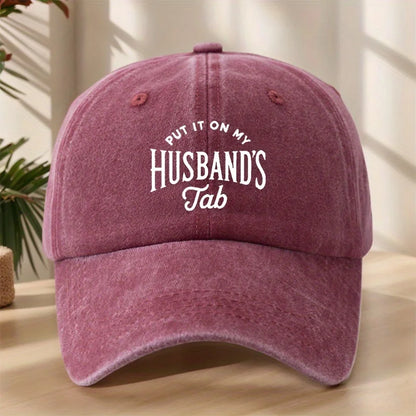 Vintage Washed Cap with "Husband'S" Letter Print