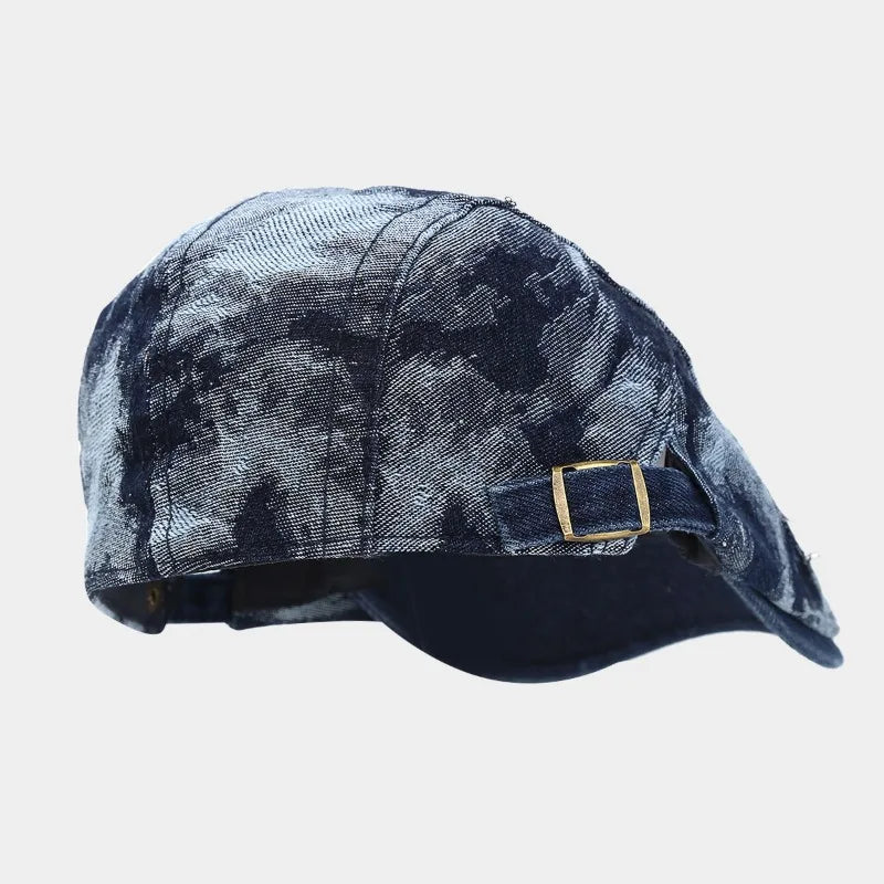 Vintage Tie Dye Washed Denim Flat Cap
