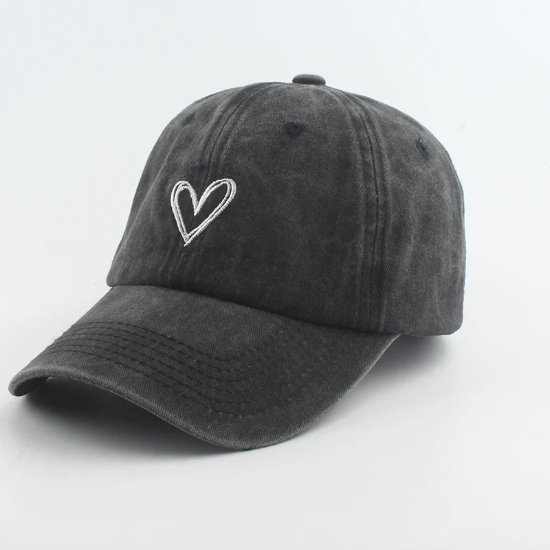 Sport Baseball Caps For Men Women Love Heart Embroidery Washed Cotton