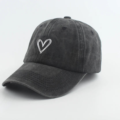 Sport Baseball Caps For Men Women Love Heart Embroidery Washed Cotton