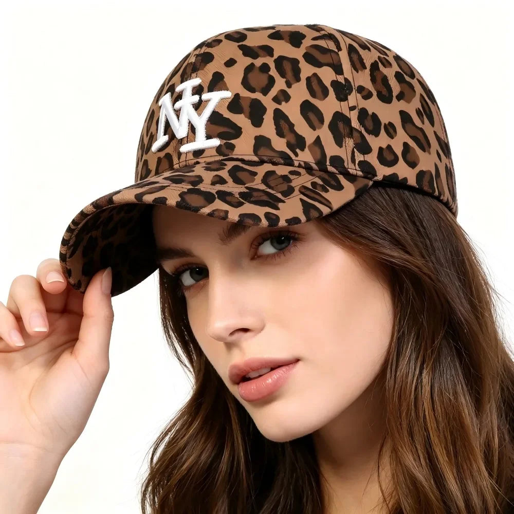 Unisex NY Letter Embroidery Leopard Print Baseball Caps