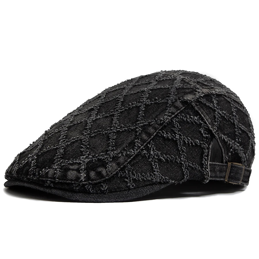 Denim Plaid Vintage Men Berets Washed Cotton Women's Beret Retro