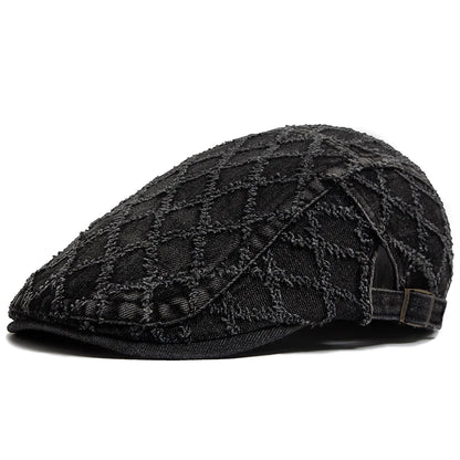 Denim Plaid Vintage Men Berets Washed Cotton Women's Beret Retro