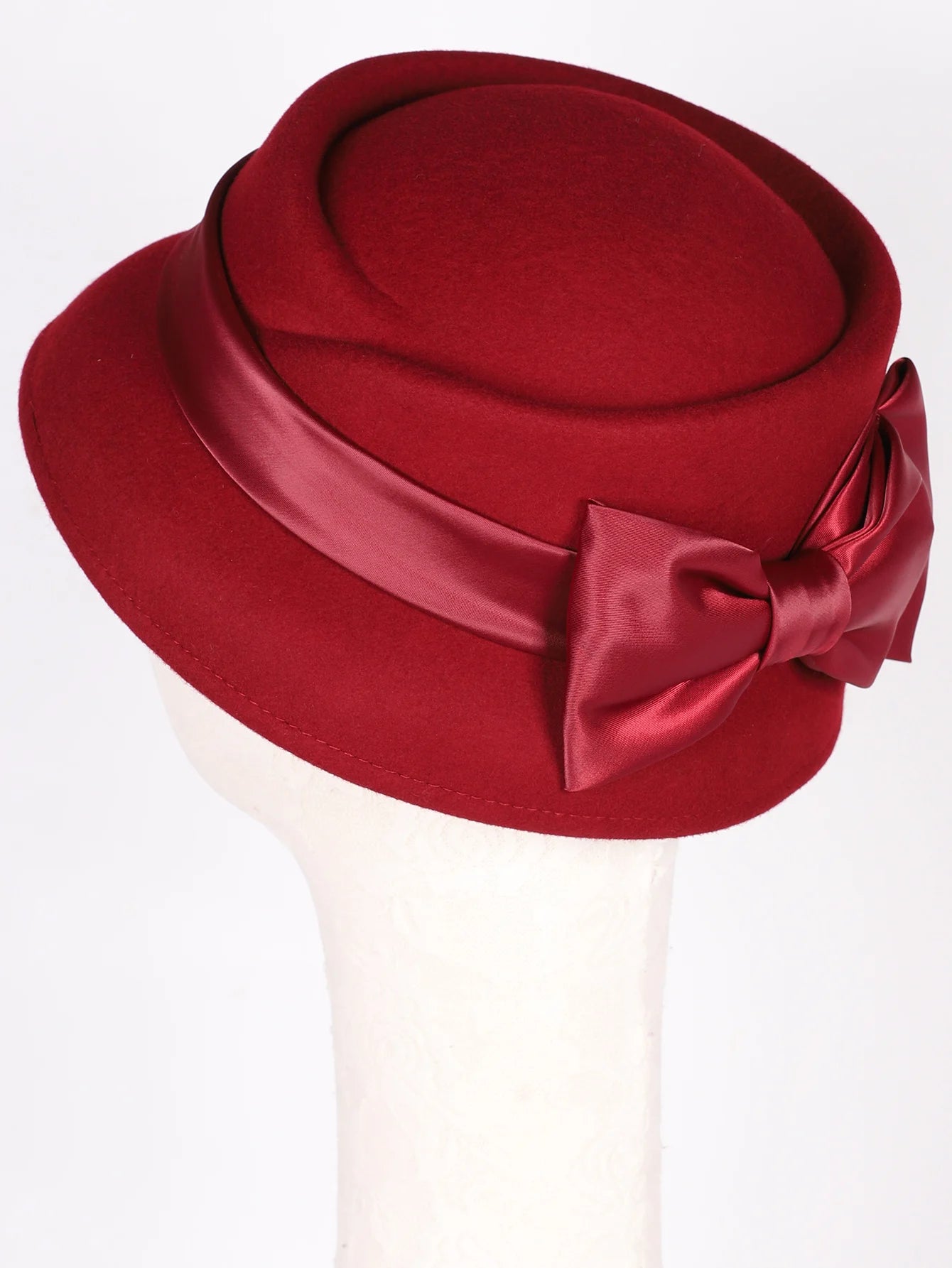 Elegant Wool Felt Fedoras Hat With Ribbon Bowknot Formal Church Wedding Cloche Hats