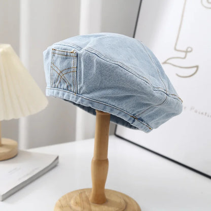 Women's Artistic Style Retro Washed Cotton Denim Beret Hat