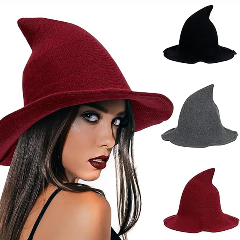 Halloween Witch Hat Long Point Hat Knitted Cap For Women Halloween Party Hat