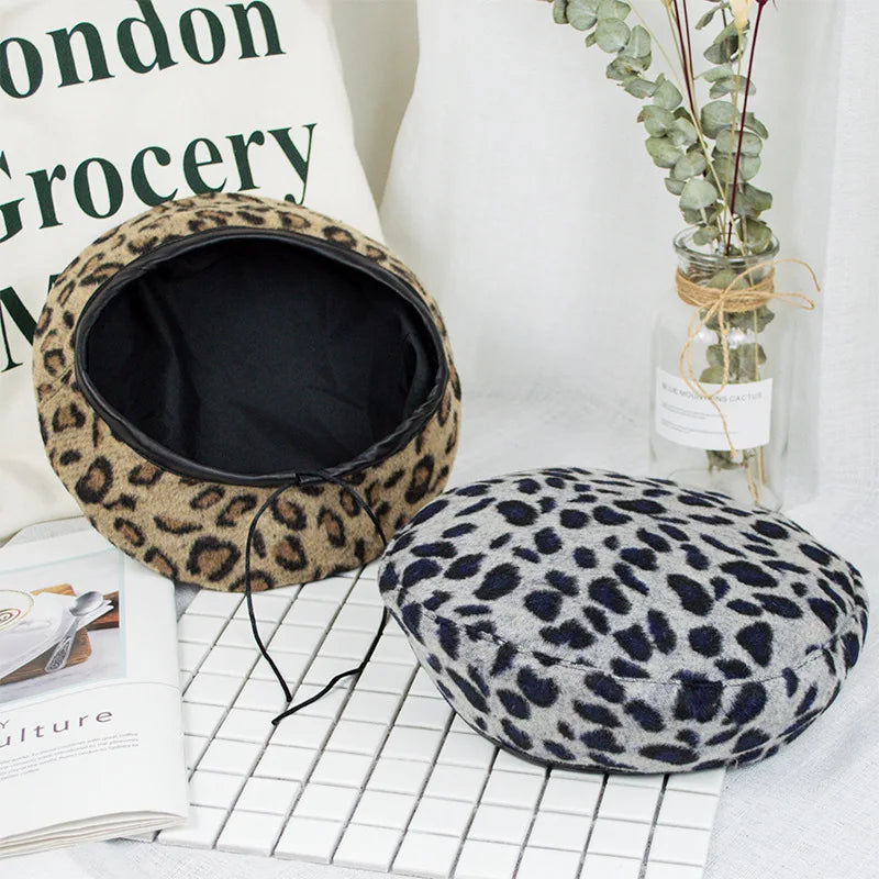 Women's Leopard Print Hat Fashion Beret Vintage Hats