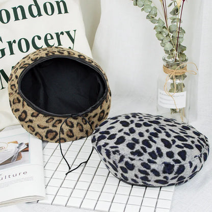Women's Leopard Print Hat Fashion Beret Vintage Hats