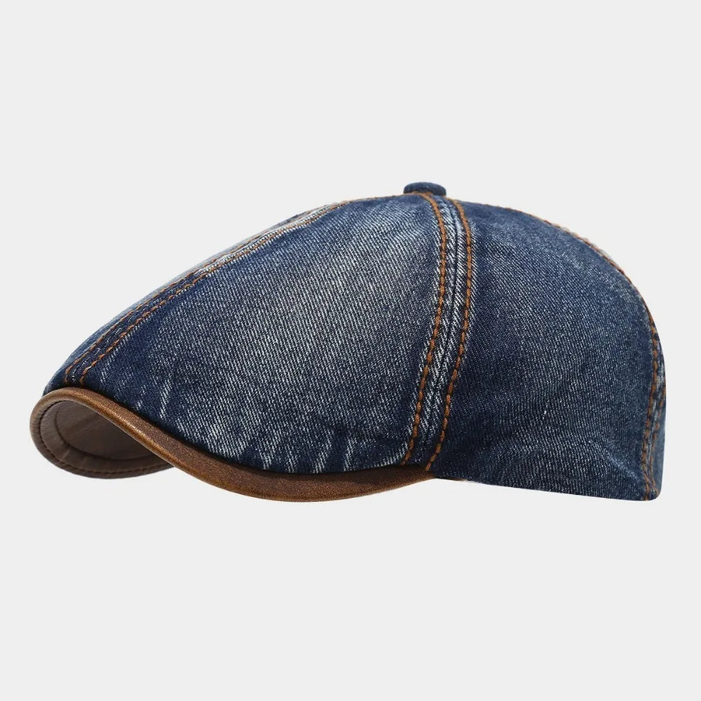 Casual Washed Denim Beret Hat Vintage Adjustable Peaked Cap
