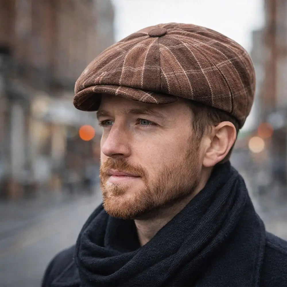 Fashion Headwear Cotton Retro Beret Plaid Octagonal Shape Newsboy Cap