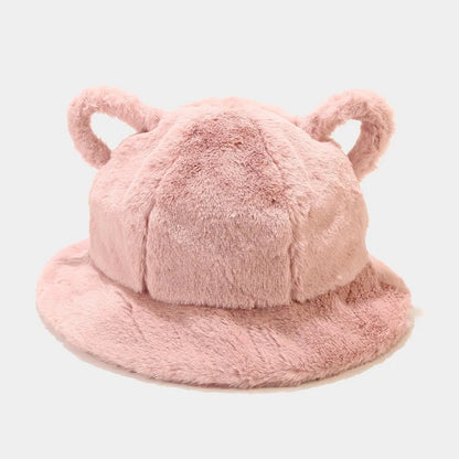 Women's Bucket Hat Winter Cute Cat Ear Plush Fisherman Cap